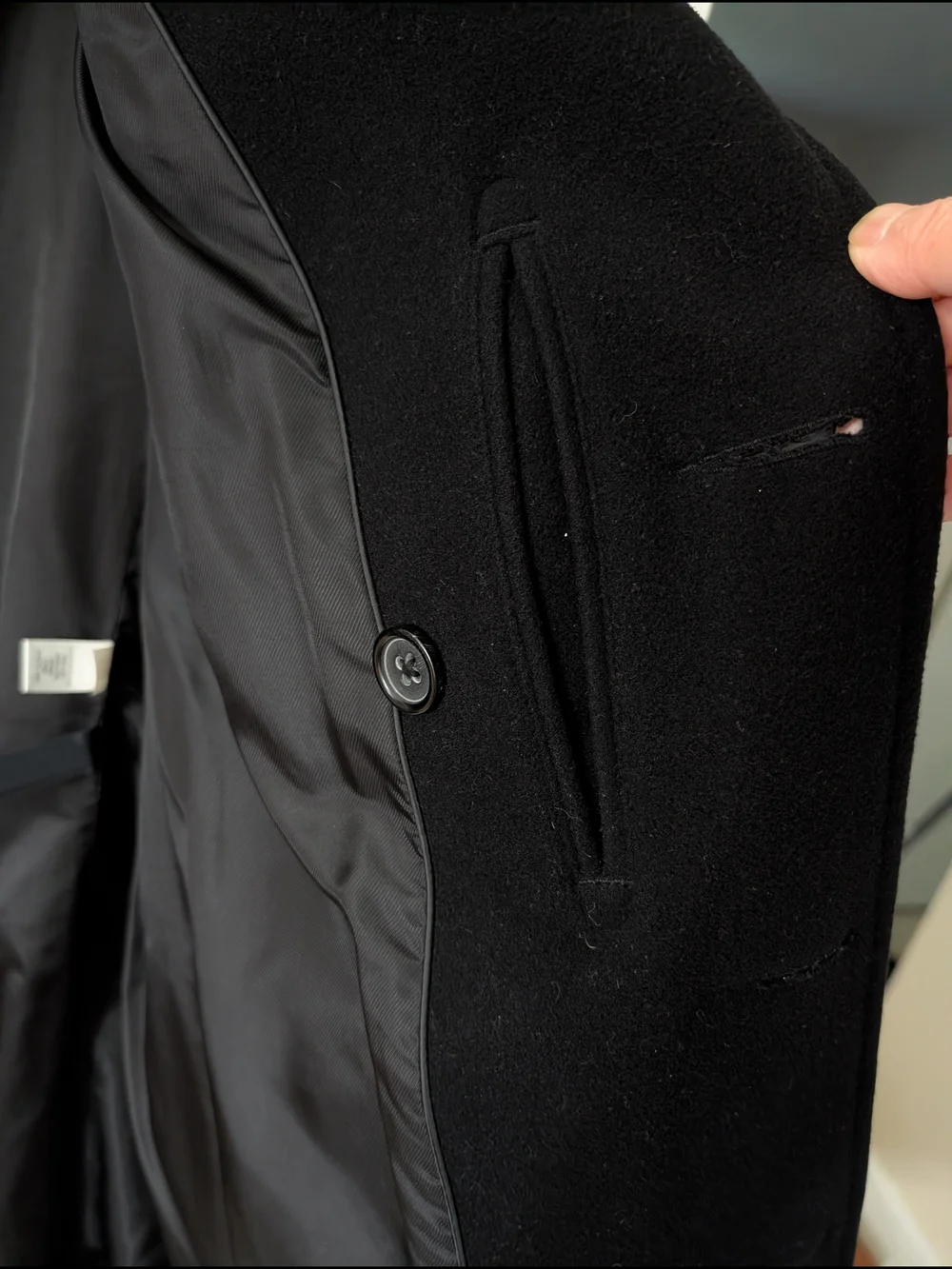 BR Classic Wool/Cashmere Men's Double Breasted Black Peacoat L